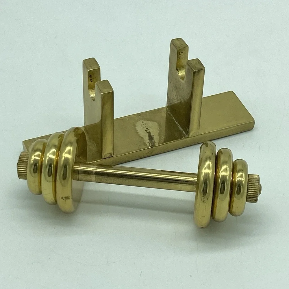Brass Mini Barbell Paperweight Dark Academia Quiet Luxury Desk Decor Vintage